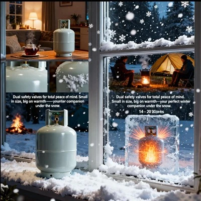Mùa đông-Bình chứa LPG sẵn sàng để cắm trại và sưởi ấm ngoài trời
